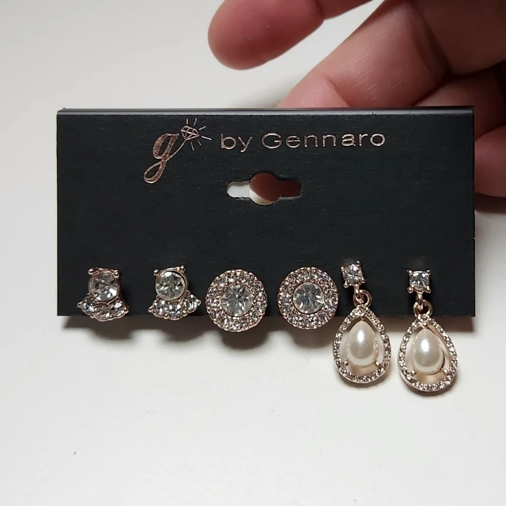 g by Gennaro Clear Glass and Pearl Earring Set